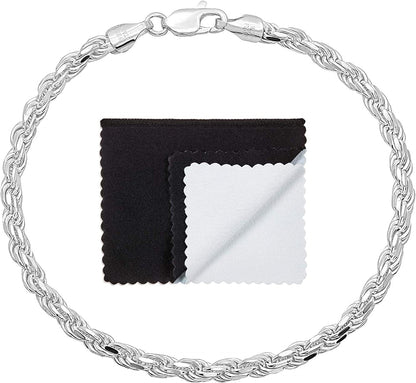 2Mm-7Mm .925 Sterling Silver Diamond-Cut Twisted Rope Apparel & Accessories > Jewelry > Anklets The Bling Factory 3.5mm Bracelet 7.0 Inches 