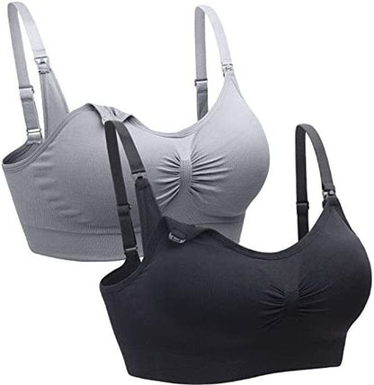 2PACK Nursing Bra Wireless Bra Women'S Sleeping Maternity Bra Breastfeeding Bra Black+gray / XX-Large