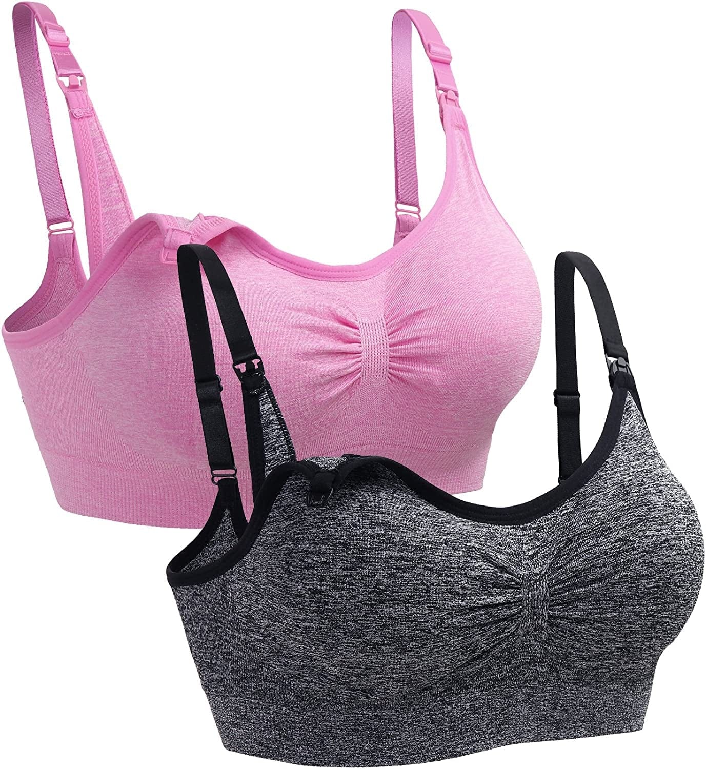 2PACK Nursing Bra Wireless Bra Women'S Sleeping Maternity Bra Breastfeeding Bra Grayhemp+pinkhemp / Small