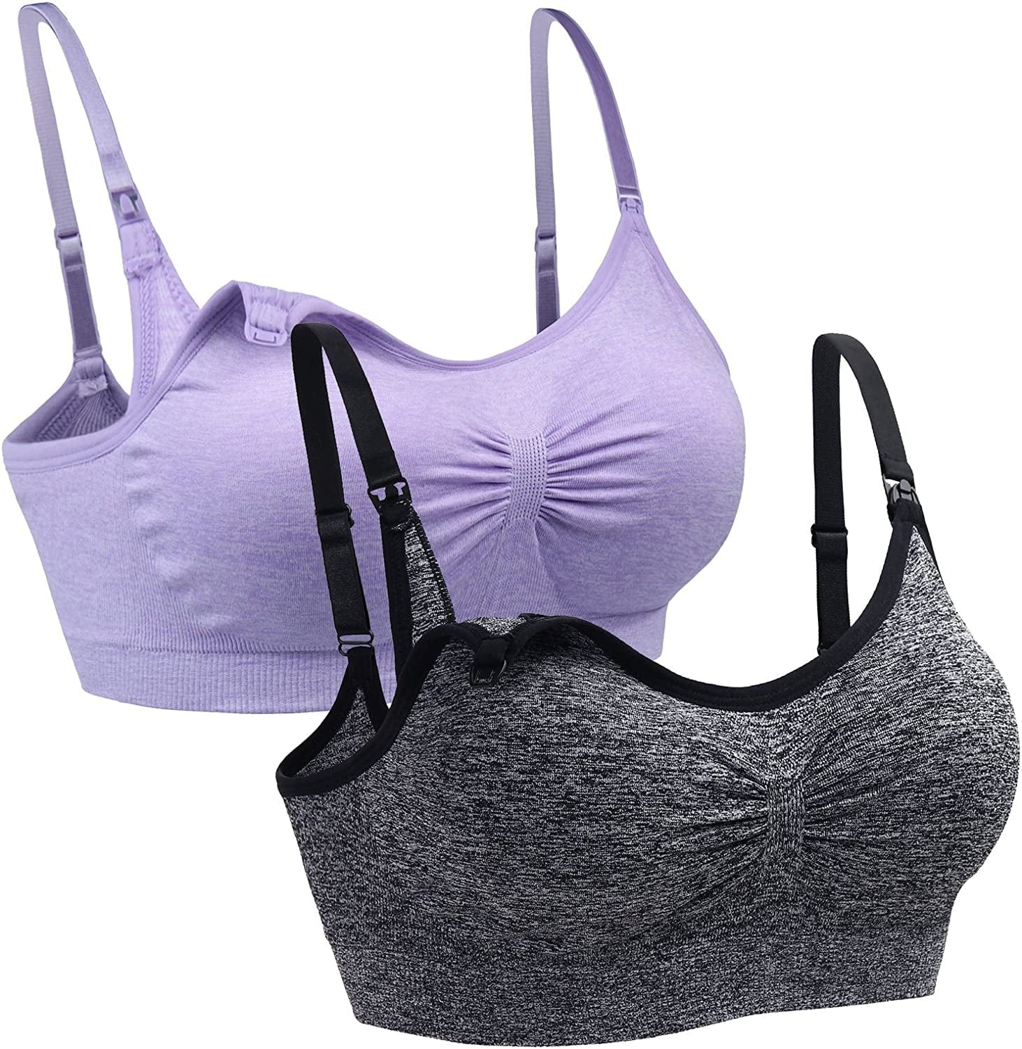 2PACK Nursing Bra Wireless Bra Women'S Sleeping Maternity Bra Breastfeeding Bra Grayhemp+lightpurplehemp / Large