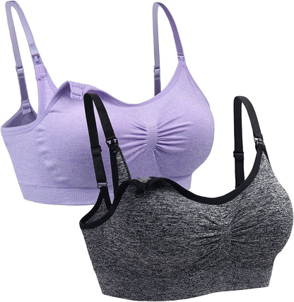 2PACK Nursing Bra Wireless Bra Women'S Sleeping Maternity Bra Breastfeeding Bra Grayhemp+lightpurplehemp / Large