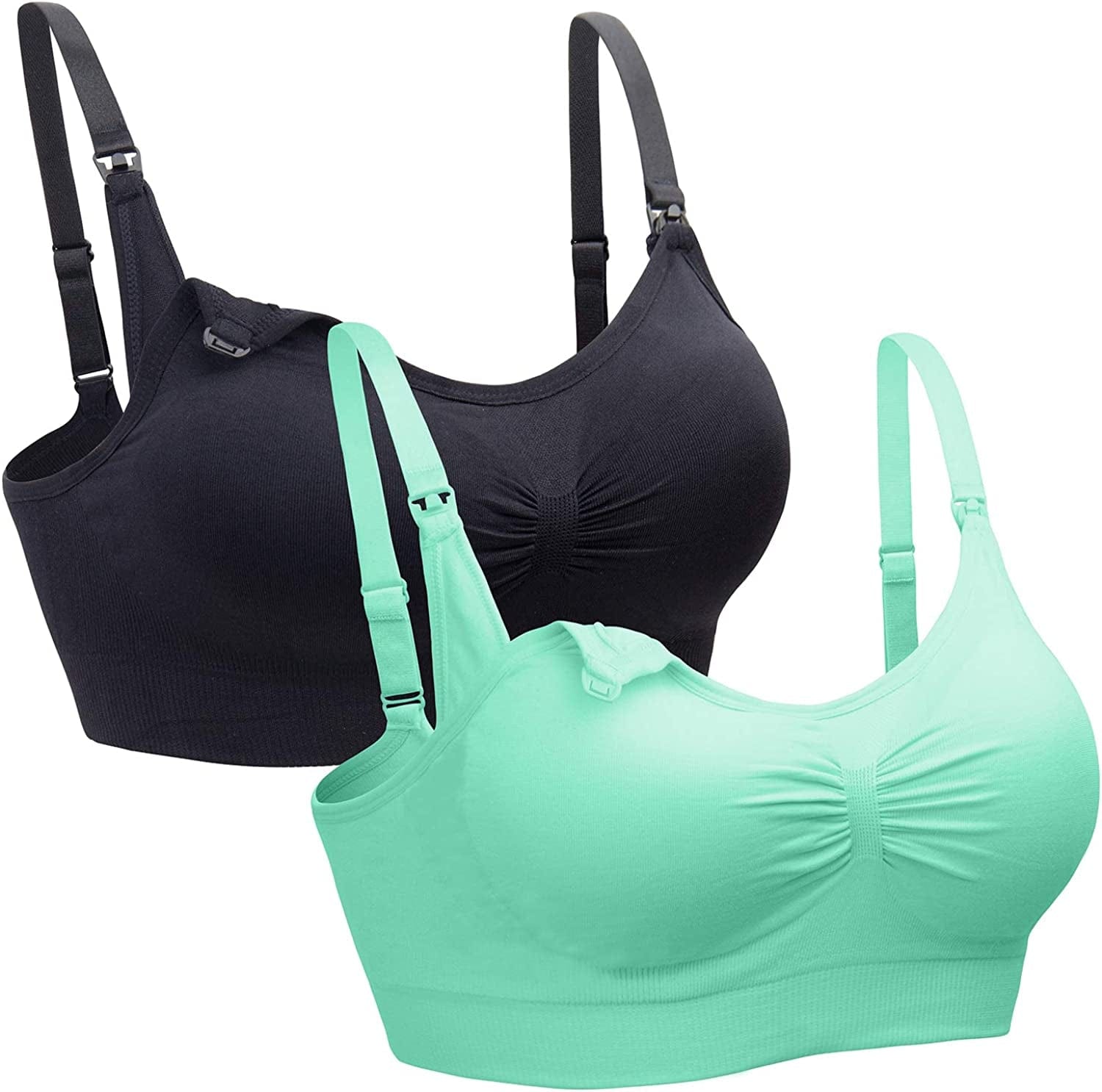 2PACK Nursing Bra Wireless Bra Women'S Sleeping Maternity Bra Breastfeeding Bra Black/Mintgreen / Small