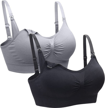 2PACK Nursing Bra Wireless Bra Women'S Sleeping Maternity Bra Breastfeeding Bra Gray+black / Small