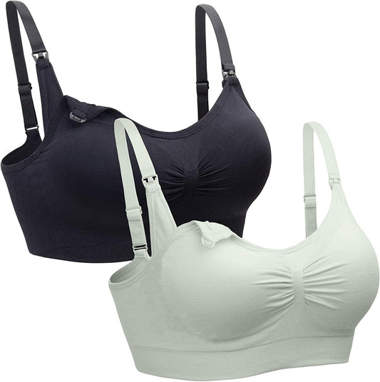 2PACK Nursing Bra Wireless Bra Women'S Sleeping Maternity Bra Breastfeeding Bra Black/Palegreen / Large