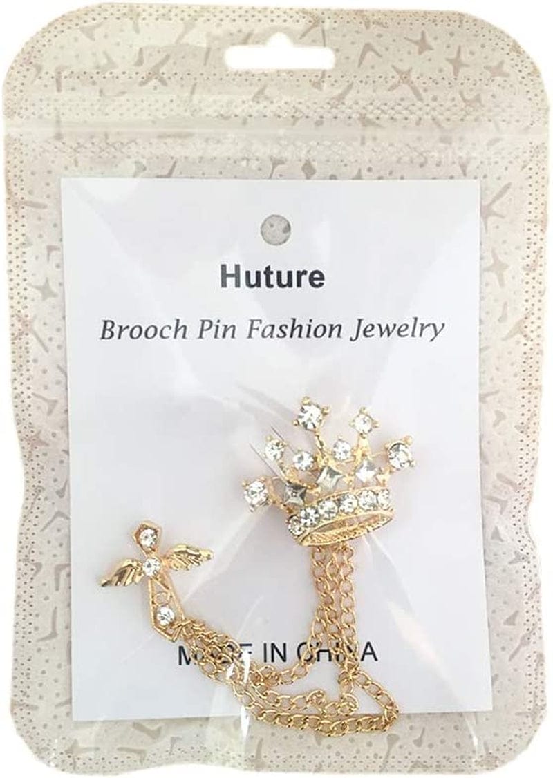 2Packs Men'S Crown Brooch Lapel Pin Badge Hanging Chains Collar Brooches Pin for Career Suit Tuxedo of Shirts Tie Hat Scarf for Boyfriend Father Birthday Gold/Silver