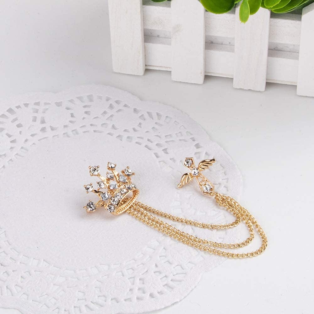 2Packs Men'S Crown Brooch Lapel Pin Badge Hanging Chains Collar Brooches Pin for Career Suit Tuxedo of Shirts Tie Hat Scarf for Boyfriend Father Birthday Gold/Silver