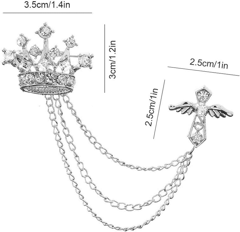 2Packs Men'S Crown Brooch Lapel Pin Badge Hanging Chains Collar Brooches Pin for Career Suit Tuxedo of Shirts Tie Hat Scarf for Boyfriend Father Birthday Gold/Silver