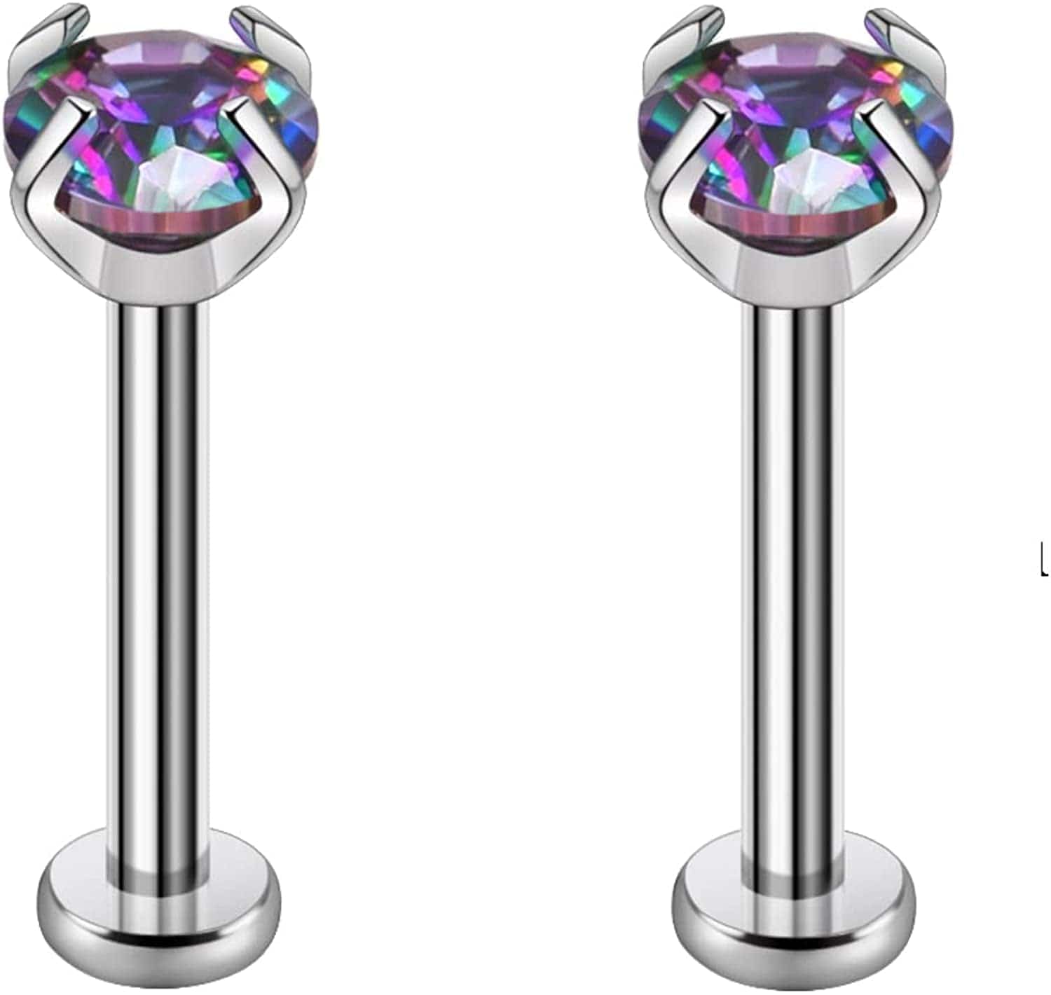 2Pcs 16G 8Mm G23 Titanium Clear CZ Press Fit Threadless Push-In Labret Lip Monroe Tragus Earring Piercing Jewerly Stud Push Back Labret Lip Studs Helix Earring for Men Women Girls Apparel & Accessories > Jewelry > Body Jewelry VGudor Vitrail Medium  
