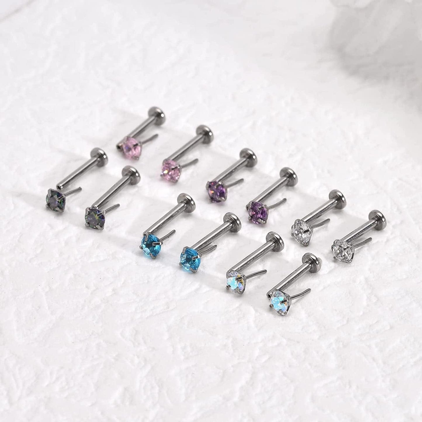2Pcs 16G 8Mm G23 Titanium Clear CZ Press Fit Threadless Push-In Labret Lip Monroe Tragus Earring Piercing Jewerly Stud Push Back Labret Lip Studs Helix Earring for Men Women Girls Apparel & Accessories > Jewelry > Body Jewelry VGudor   