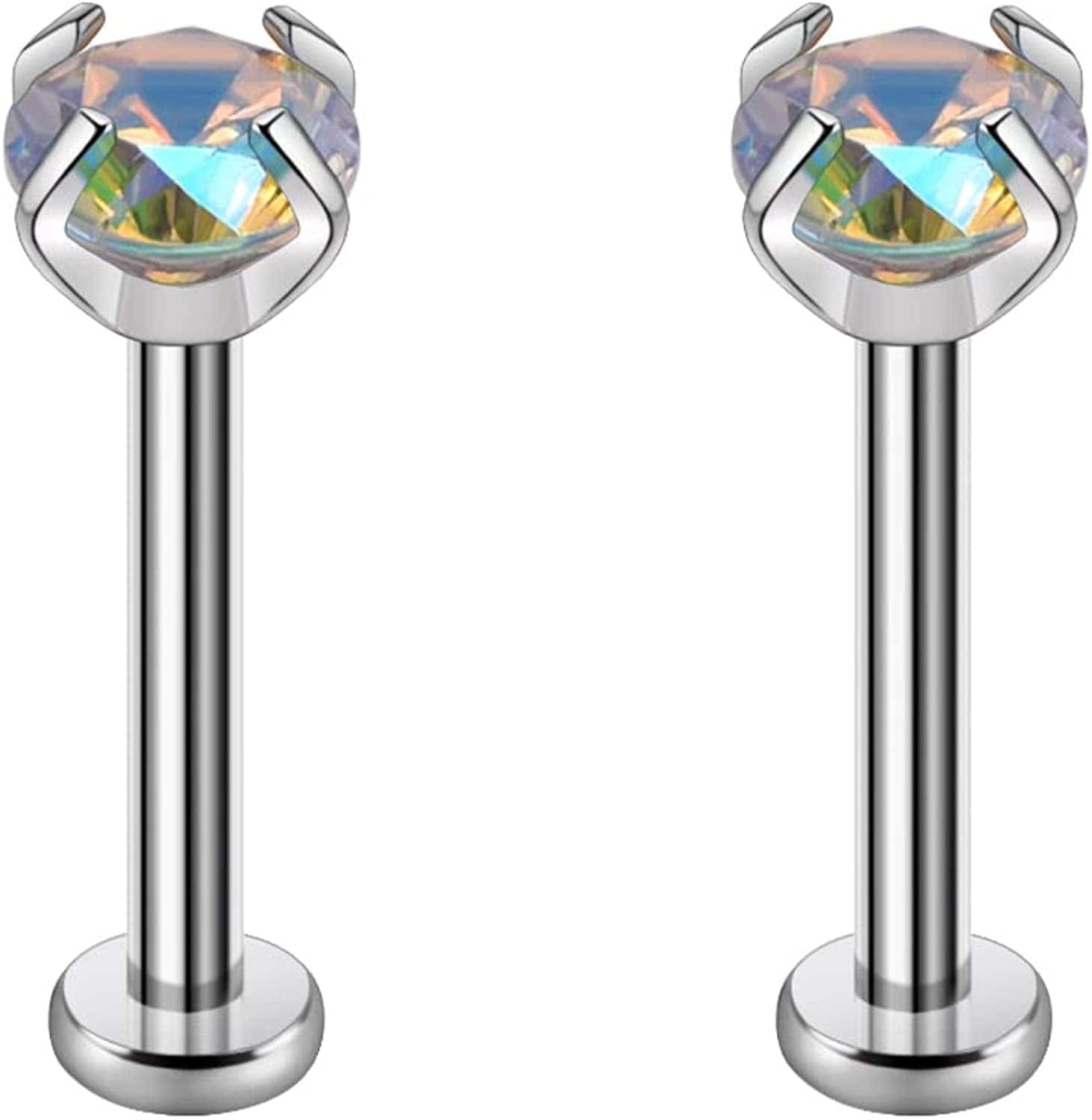 2Pcs 16G 8Mm G23 Titanium Clear CZ Press Fit Threadless Push-In Labret Lip Monroe Tragus Earring Piercing Jewerly Stud Push Back Labret Lip Studs Helix Earring for Men Women Girls Apparel & Accessories > Jewelry > Body Jewelry VGudor Aurore Boreale  