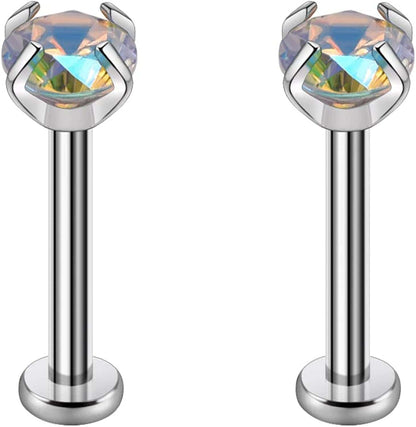 2Pcs 16G 8Mm G23 Titanium Clear CZ Press Fit Threadless Push-In Labret Lip Monroe Tragus Earring Piercing Jewerly Stud Push Back Labret Lip Studs Helix Earring for Men Women Girls Apparel & Accessories > Jewelry > Body Jewelry VGudor Aurore Boreale  