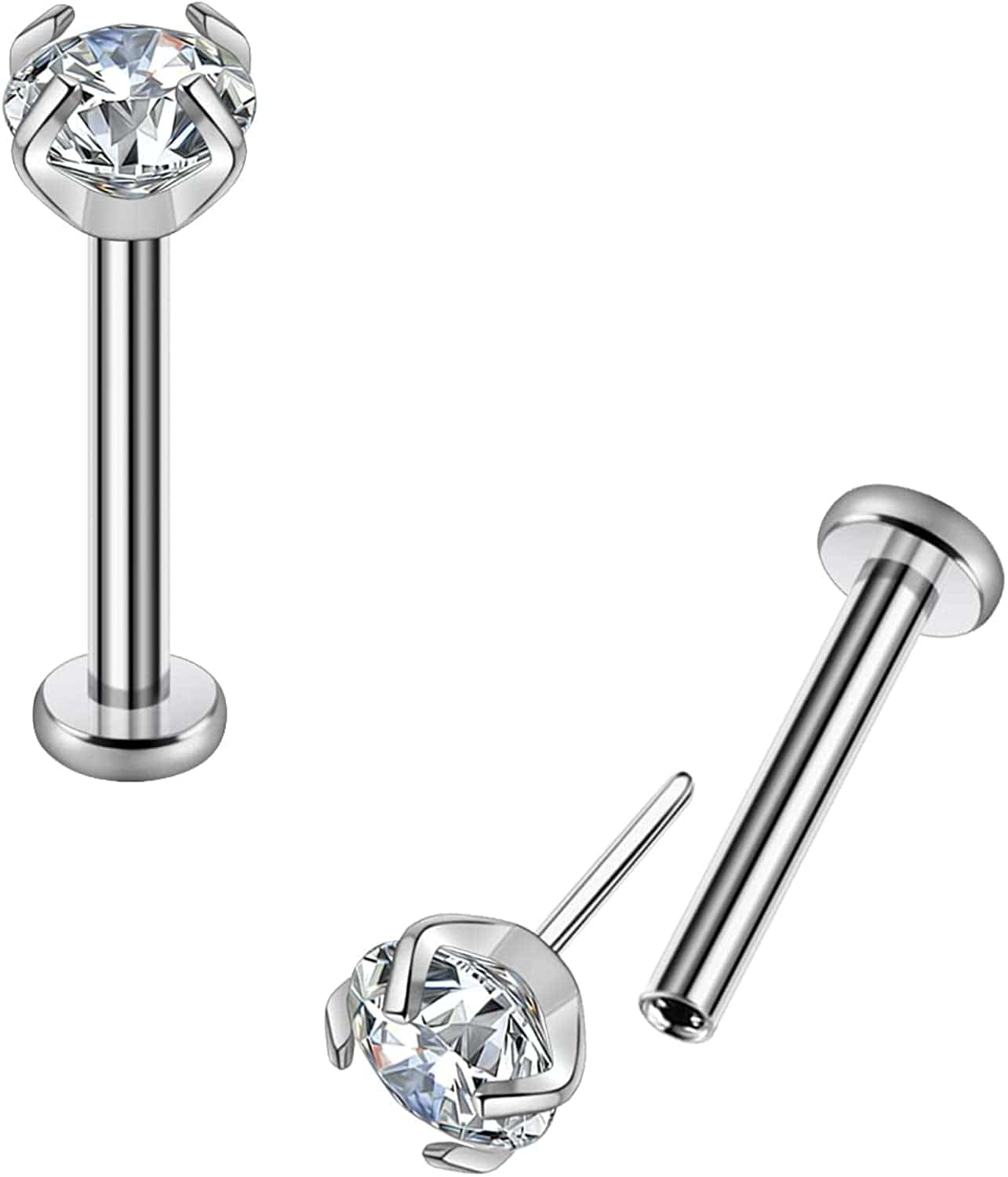 2Pcs 16G 8Mm G23 Titanium Clear CZ Press Fit Threadless Push-In Labret Lip Monroe Tragus Earring Piercing Jewerly Stud Push Back Labret Lip Studs Helix Earring for Men Women Girls Apparel & Accessories > Jewelry > Body Jewelry VGudor   