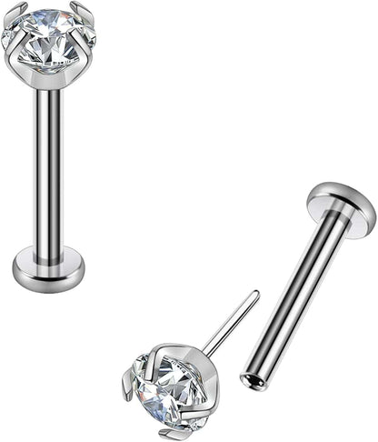 2Pcs 16G 8Mm G23 Titanium Clear CZ Press Fit Threadless Push-In Labret Lip Monroe Tragus Earring Piercing Jewerly Stud Push Back Labret Lip Studs Helix Earring for Men Women Girls Apparel & Accessories > Jewelry > Body Jewelry VGudor   