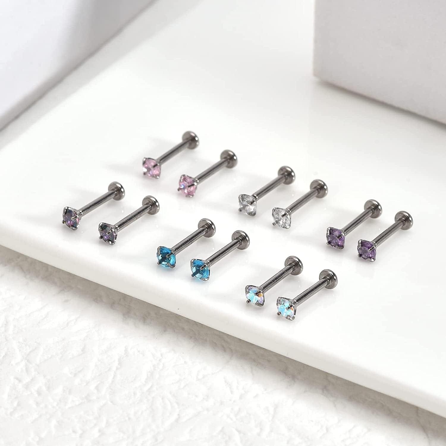 2Pcs 16G 8Mm G23 Titanium Clear CZ Press Fit Threadless Push-In Labret Lip Monroe Tragus Earring Piercing Jewerly Stud Push Back Labret Lip Studs Helix Earring for Men Women Girls Apparel & Accessories > Jewelry > Body Jewelry VGudor   