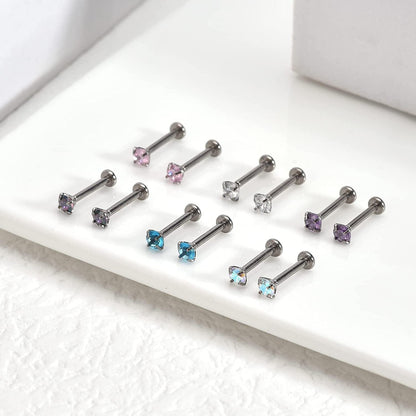 2Pcs 16G 8Mm G23 Titanium Clear CZ Press Fit Threadless Push-In Labret Lip Monroe Tragus Earring Piercing Jewerly Stud Push Back Labret Lip Studs Helix Earring for Men Women Girls Apparel & Accessories > Jewelry > Body Jewelry VGudor   