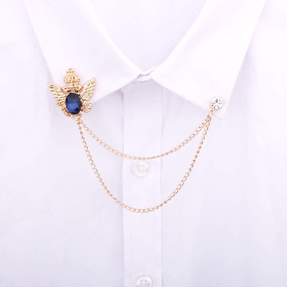 2PCS Men'S Brooch Suit Pin Badge with Chains Brooch Buckle Chain Collar Lapel Pin for Men Shirt Collar Pin Chain Brooch Decoration Metal Brooch Pin Clips for Women Suit Tuxedo Tie Hat Scarf