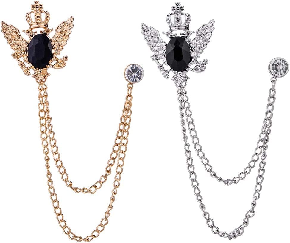 2PCS Men'S Brooch Suit Pin Badge with Chains Brooch Buckle Chain Collar Lapel Pin for Men Shirt Collar Pin Chain Brooch Decoration Metal Brooch Pin Clips for Women Suit Tuxedo Tie Hat Scarf