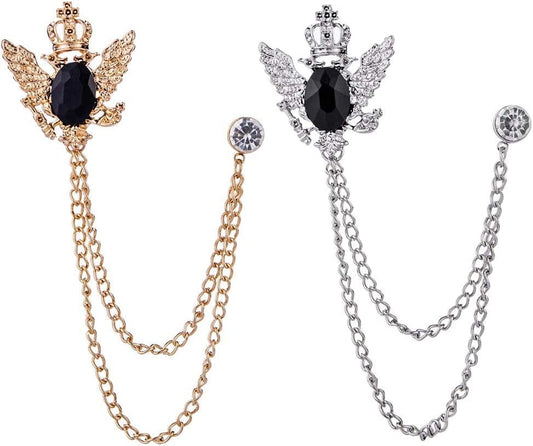2PCS Men'S Brooch Suit Pin Badge with Chains Brooch Buckle Chain Collar Lapel Pin for Men Shirt Collar Pin Chain Brooch Decoration Metal Brooch Pin Clips for Women Suit Tuxedo Tie Hat Scarf