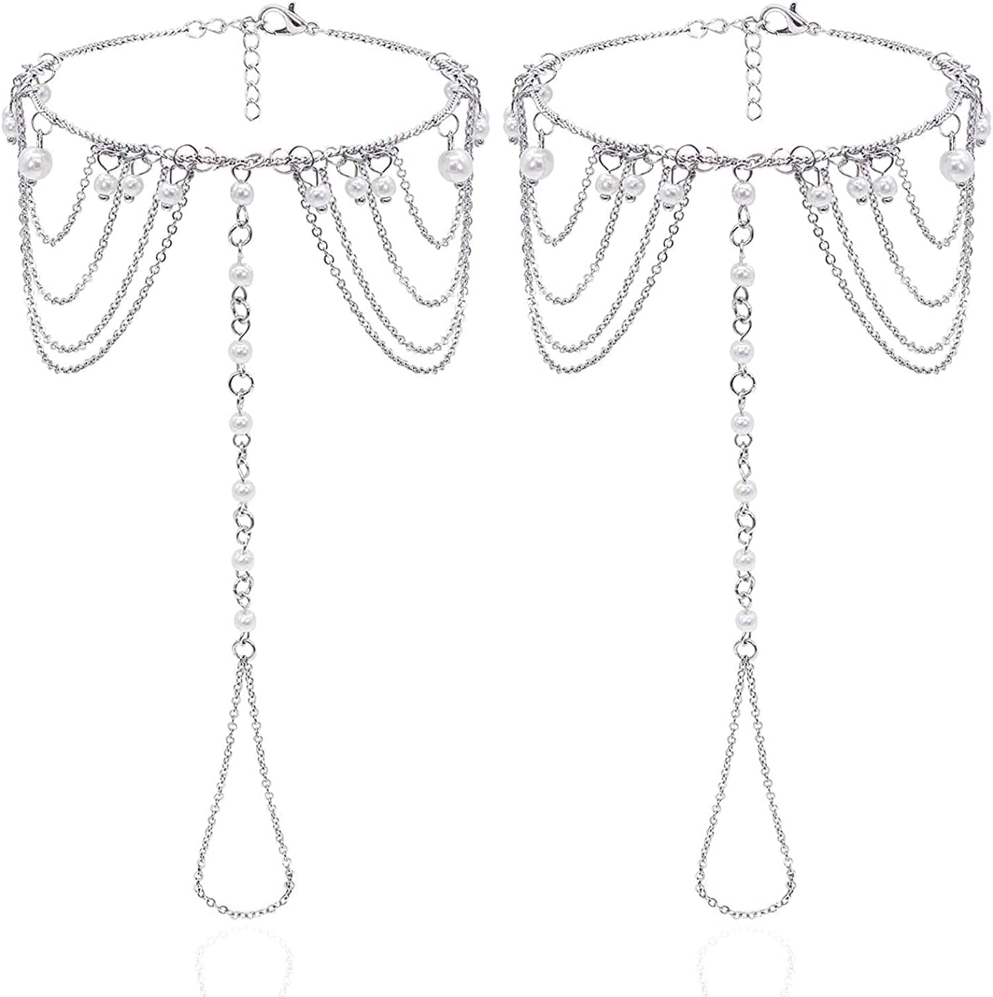 2Pcs Pearl Ankle Chain Bracelet Beach Wedding Foot Jewelry Barefoot Sandals Anklet Chain Apparel & Accessories > Jewelry > Anklets Bienvenu White_Style 5  