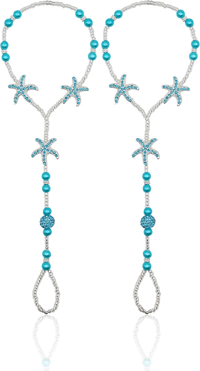 2Pcs Pearl Ankle Chain Bracelet Beach Wedding Foot Jewelry Barefoot Sandals Anklet Chain Apparel & Accessories > Jewelry > Anklets Bienvenu Blue  