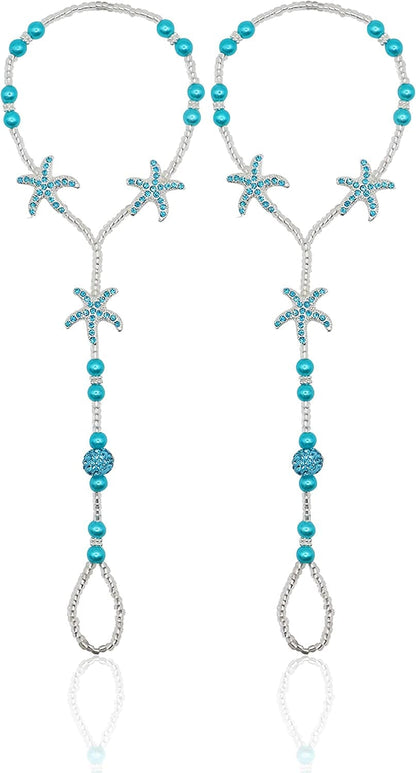 2Pcs Pearl Ankle Chain Bracelet Beach Wedding Foot Jewelry Barefoot Sandals Anklet Chain Apparel & Accessories > Jewelry > Anklets Bienvenu Blue  