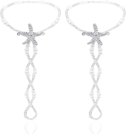 2Pcs Pearl Ankle Chain Bracelet Beach Wedding Foot Jewelry Barefoot Sandals Anklet Chain Apparel & Accessories > Jewelry > Anklets Bienvenu White_Style 1  