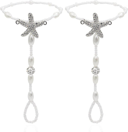 2Pcs Pearl Ankle Chain Bracelet Beach Wedding Foot Jewelry Barefoot Sandals Anklet Chain Apparel & Accessories > Jewelry > Anklets Bienvenu White_style 7  