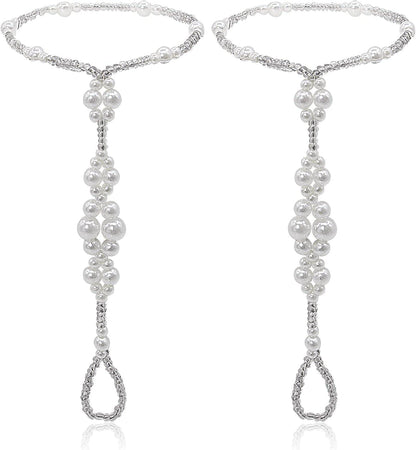 2Pcs Pearl Ankle Chain Bracelet Beach Wedding Foot Jewelry Barefoot Sandals Anklet Chain Apparel & Accessories > Jewelry > Anklets Bienvenu White_Style 4  