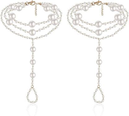 2Pcs Pearl Ankle Chain Bracelet Beach Wedding Foot Jewelry Barefoot Sandals Anklet Chain Apparel & Accessories > Jewelry > Anklets Bienvenu Gold  
