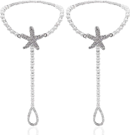 2Pcs Pearl Ankle Chain Bracelet Beach Wedding Foot Jewelry Barefoot Sandals Anklet Chain Apparel & Accessories > Jewelry > Anklets Bienvenu White_Style 6  