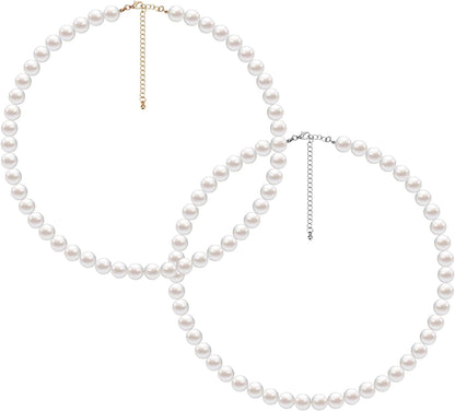 2PCS Pearl Necklace Set, Artificial Pearl Necklace, Pearl Choker Necklace Charm Lady Girlfriend Wedding Birthday Anniversary Pearl