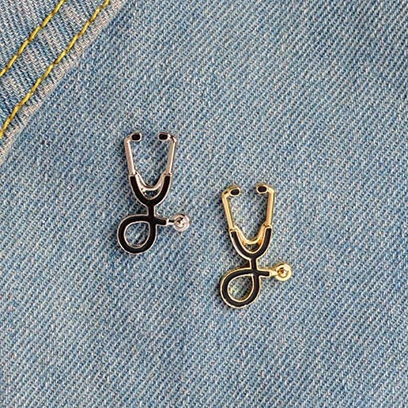 2Pcs/Set Cute Stethoscope ECG Brooch Medical Doctor Nurse Enamel Lapel Collar Pins Brooch for Women Men Children