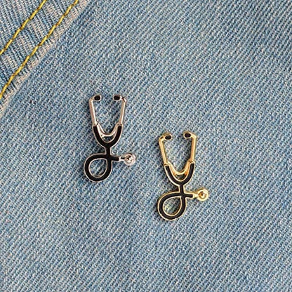 2Pcs/Set Cute Stethoscope ECG Brooch Medical Doctor Nurse Enamel Lapel Collar Pins Brooch for Women Men Children
