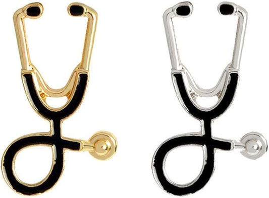 2Pcs/Set Cute Stethoscope ECG Brooch Medical Doctor Nurse Enamel Lapel Collar Pins Brooch for Women Men Children