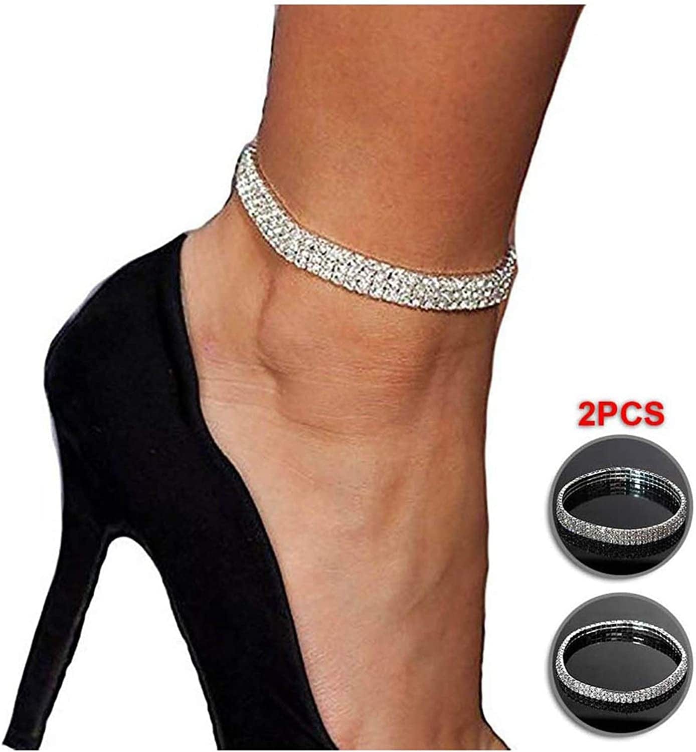 2PCS Twinkle Diamond Anklet Elastic Bling Shining Foot Jewelry Bracelet Bridal Summer Jewelry Apparel & Accessories > Jewelry > Anklets NewChiChi   
