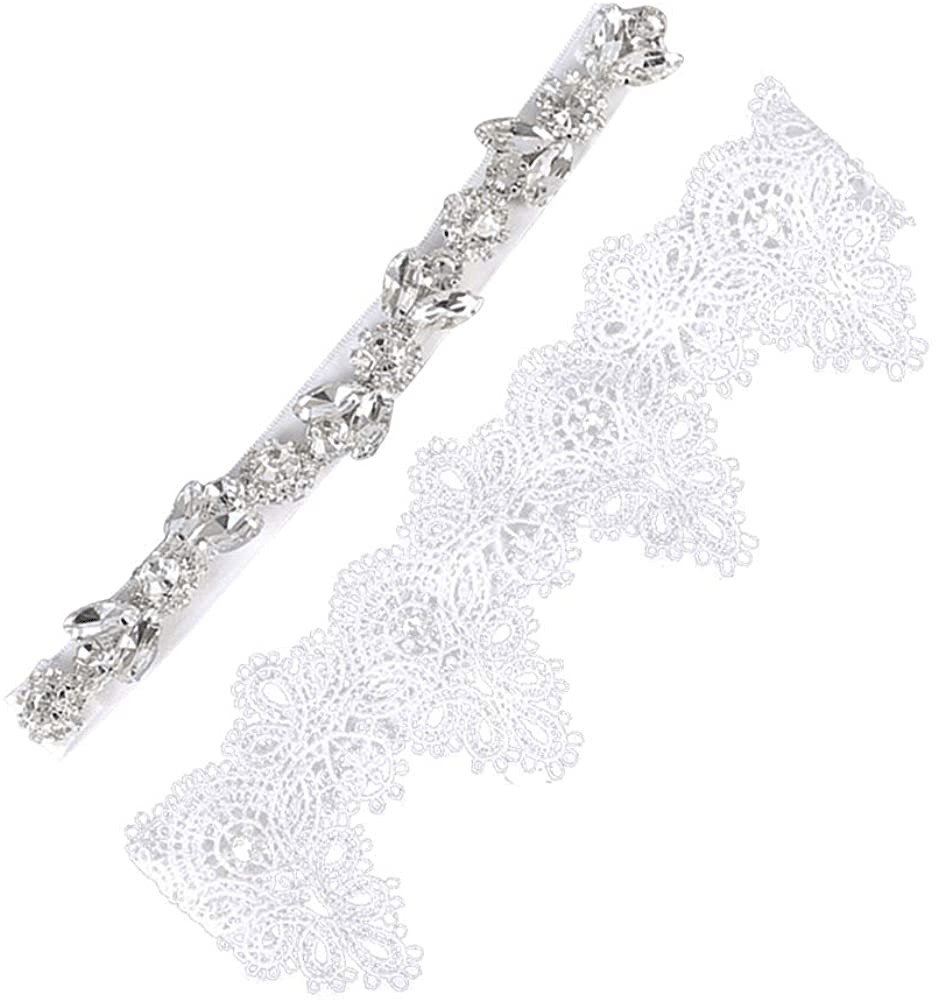 2PCS Wedding Bride Garter for Bridal Rhinestone Crystal Garter Belt Set Foot Decor (White) Apparel & Accessories > Clothing > Underwear & Socks > Lingerie STOBOK   