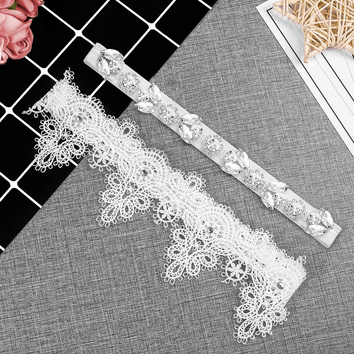 2PCS Wedding Bride Garter for Bridal Rhinestone Crystal Garter Belt Set Foot Decor (White) Apparel & Accessories > Clothing > Underwear & Socks > Lingerie STOBOK   