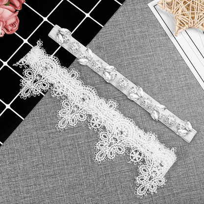2PCS Wedding Bride Garter for Bridal Rhinestone Crystal Garter Belt Set Foot Decor (White) Apparel & Accessories > Clothing > Underwear & Socks > Lingerie STOBOK   