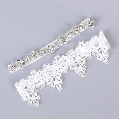 2PCS Wedding Bride Garter for Bridal Rhinestone Crystal Garter Belt Set Foot Decor (White) Apparel & Accessories > Clothing > Underwear & Socks > Lingerie STOBOK   