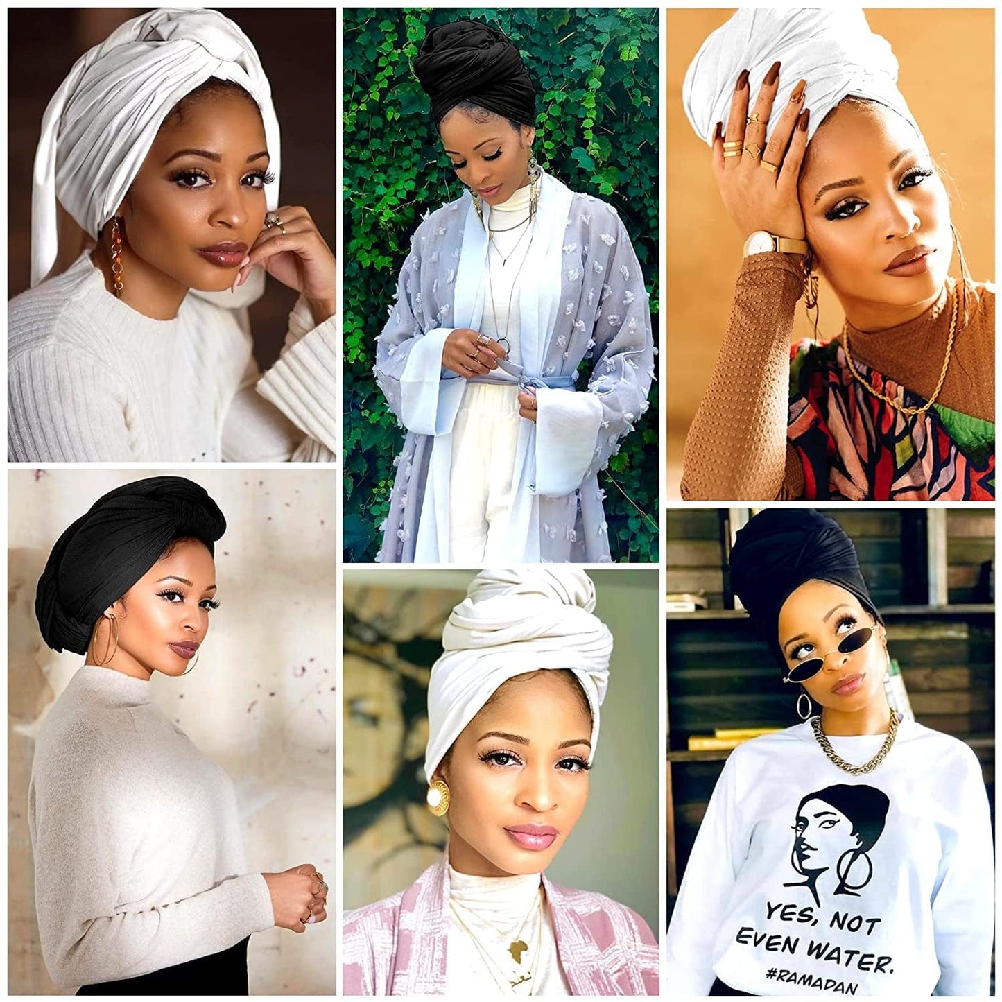 2Pieces Stretch Head Wraps for Women,Pretied Headwraps for Women, African Stretch Jersey Turbans Headwraps,Urban Soft Headwear Long Breathable Lightweight Turban for Women(Black,White) Apparel & Accessories > Clothing Accessories > Headwear Pesonlook   