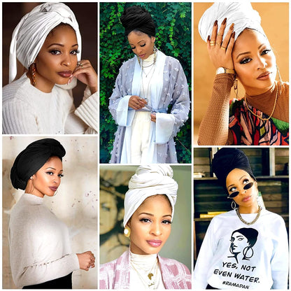 2Pieces Stretch Head Wraps for Women,Pretied Headwraps for Women, African Stretch Jersey Turbans Headwraps,Urban Soft Headwear Long Breathable Lightweight Turban for Women(Black,White) Apparel & Accessories > Clothing Accessories > Headwear Pesonlook   