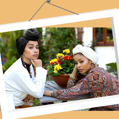 2Pieces Stretch Head Wraps for Women,Pretied Headwraps for Women, African Stretch Jersey Turbans Headwraps,Urban Soft Headwear Long Breathable Lightweight Turban for Women(Black,White) Apparel & Accessories > Clothing Accessories > Headwear Pesonlook   