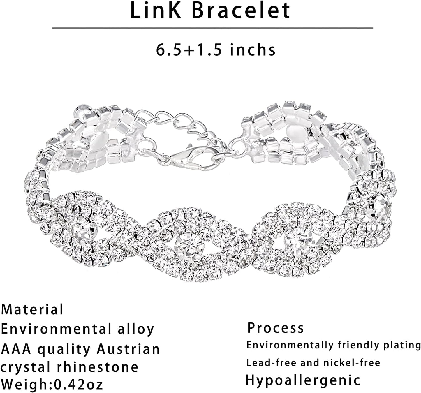 3/4 Pieces Women Jewelry Set Rhinestone Crystal Bride Statement Choker Necklace Tiara Crown Link Bangle Bracelet Teardrop Dangle Earrings Set for Wedding Party
