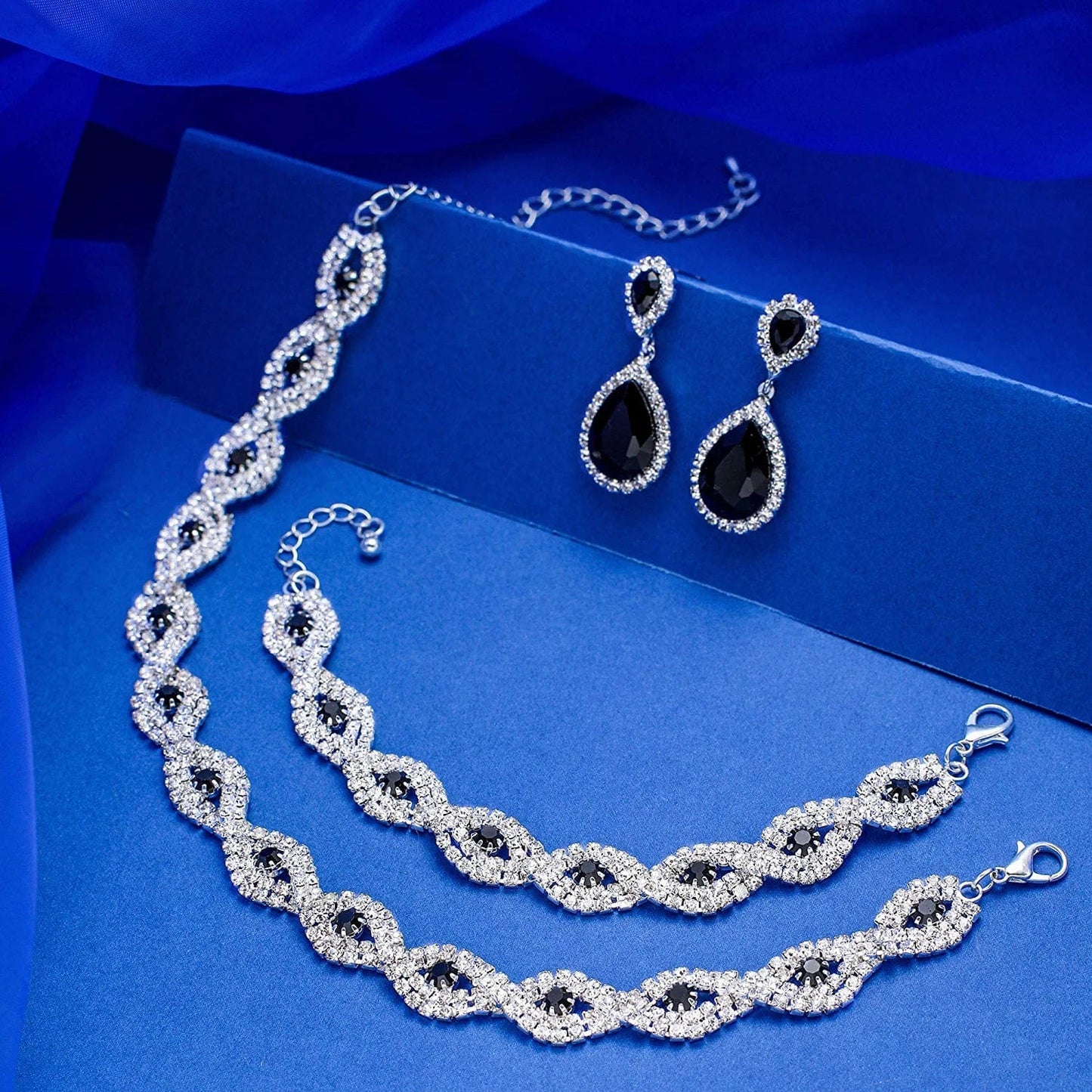3/4 Pieces Women'S Jewelry Sets Rhinestone Crystal Bridal Tiara Crown Choker Necklace Link Bangle Bracelet Teardrop Dangle Earrings Set and Rhinestone Handbag for Wedding Party
