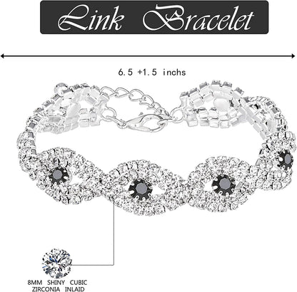 3/4 Pieces Women'S Jewelry Sets Rhinestone Crystal Bridal Tiara Crown Choker Necklace Link Bangle Bracelet Teardrop Dangle Earrings Set and Rhinestone Handbag for Wedding Party