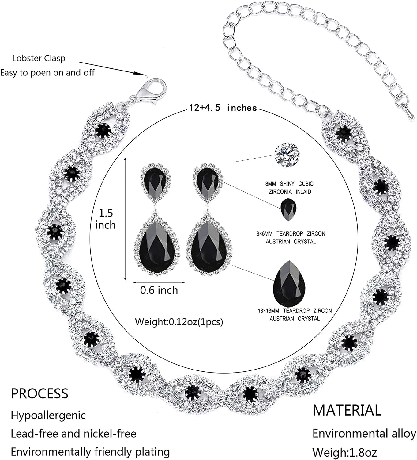 3/4 Pieces Women'S Jewelry Sets Rhinestone Crystal Bridal Tiara Crown Choker Necklace Link Bangle Bracelet Teardrop Dangle Earrings Set and Rhinestone Handbag for Wedding Party