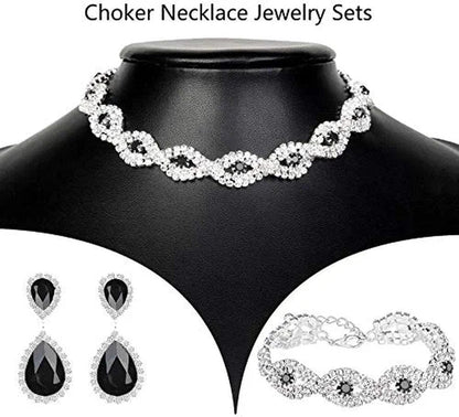 3/4 Pieces Women'S Jewelry Sets Rhinestone Crystal Bridal Tiara Crown Choker Necklace Link Bangle Bracelet Teardrop Dangle Earrings Set and Rhinestone Handbag for Wedding Party