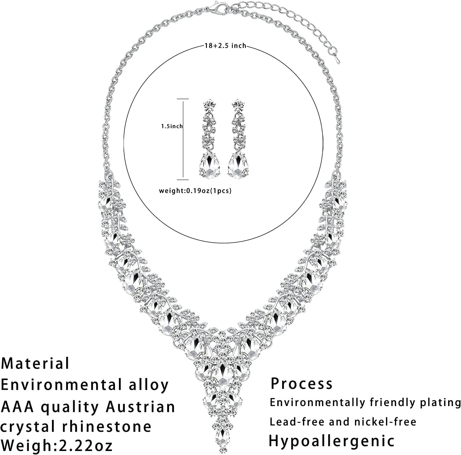 3/4 Pieces Women Wedding Bridal Crystal Tiara Crown Teardrop Statement Necklace Link Bracelet Dangle Earrings Rhinestone Handbag Jewelry Set for Women Girls