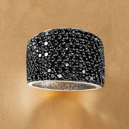 3.70 Ct. T.W. Pave Black Spinel Wide Ring in Sterling Silver