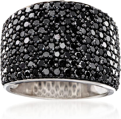 3.70 Ct. T.W. Pave Black Spinel Wide Ring in Sterling Silver 9